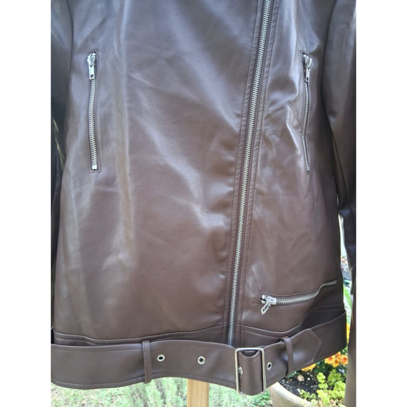 Lulus Brown Brave Behavior Vegan Leather Oversized Moto Jacket Sz S NWT Boutique - Picture 5 of 12